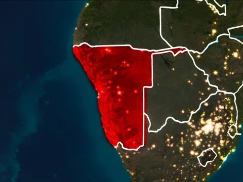 Map of Namibia at night Stock Illustration