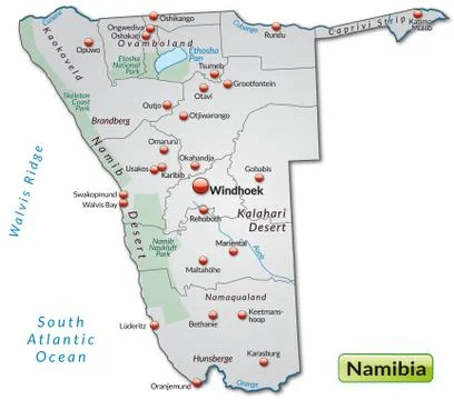 Map of namibia as an overview map in gray Stock Illustration