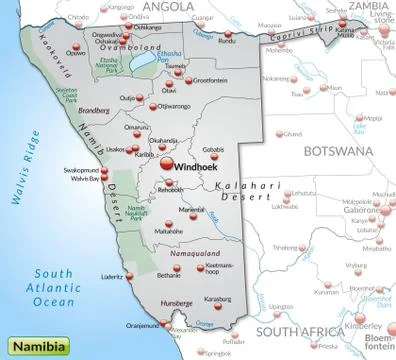 Map of namibia as an overview map in gray Stock Illustration