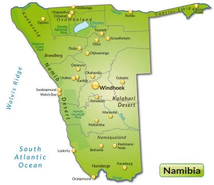 Map of namibia as an overview map in green Illustrazione stock