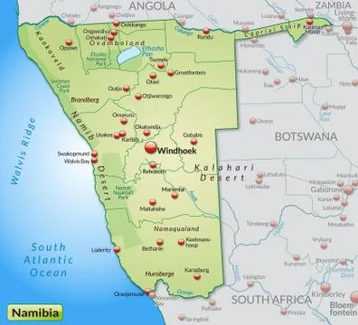 Map of namibia as an overview map in pastel green Illustrazione stock