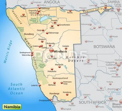 Map of namibia as an overview map in pastel orange ~ Clip Art #38059575