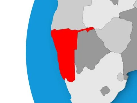Map of Namibia on political globe Stock Illustration