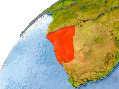 Map of Namibia in red on globe Stock Illustration