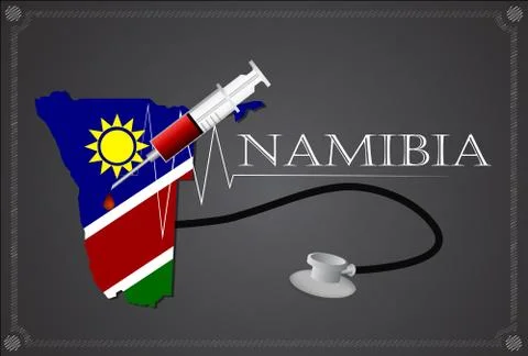 Map of Namibia with Stethoscope and syringe. Stock Illustration