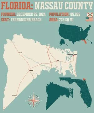 Map of Nassau County in Florida Stock Illustration