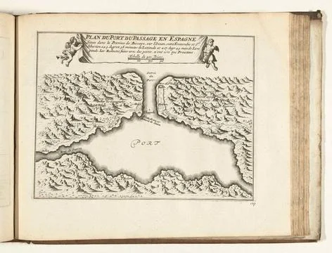 Map of the natural harbor of Puerto de Pasajes, 1726; Plan du Port du Pass... Stock Photos