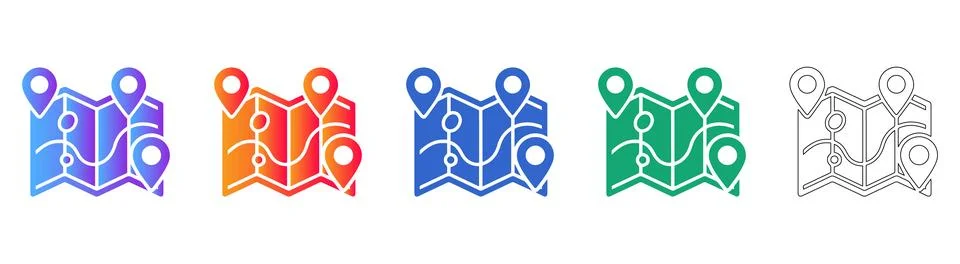 Map Navigation and Location Pin Icon Set Stock Illustration