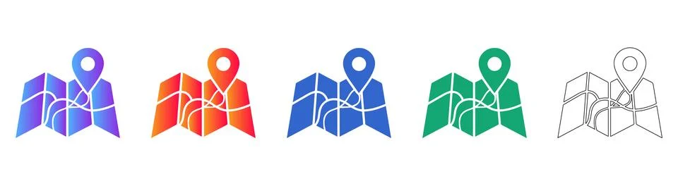 Map Navigation and Location Pin Icon Set 스톡 일러스트