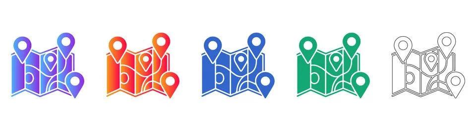Map Navigation and Location Pin Icons for Geography and Travel Stock Illustration