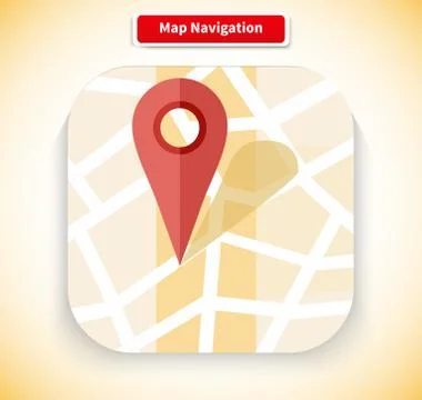 Map Navigation App Icon Flat Style Design Stock Illustration