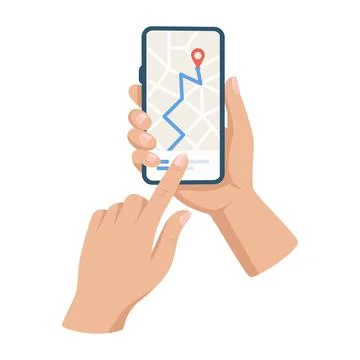 Map Navigation App on Smartphone, Vector Illustration. Cartoon GPS Navigation Stock Illustration