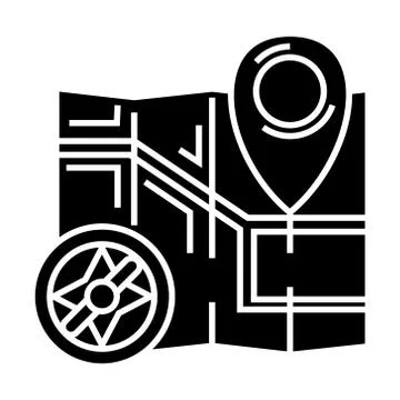 Map navigation with compass icon, vector illustration, black sign on isolated Stock Illustration