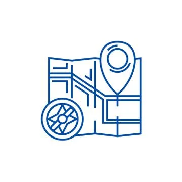 Map navigation with compass line icon concept. Map navigation with compass flat Stock Illustration
