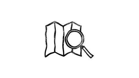 Map navigation hand draw icon isolated on dark background. Outline web icon Stock Footage 153838131