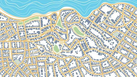 Map navigation to own house.View from above the map buildings. Detailed view of Stock Illustration
