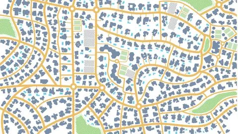 Map navigation to own house.View from above the map buildings. Detailed view of Stock Illustration