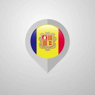 Map Navigation pointer with Andorra flag design vector Stock Illustration