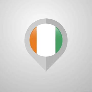Map Navigation pointer with Cote d Ivoire / Ivory Coast flag design vector Stock Illustration