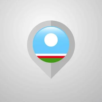 Map Navigation pointer with Sakha Republic flag design vector Stock Illustration