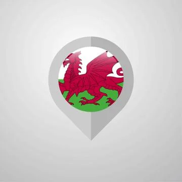 Map Navigation pointer with Wales flag design vector Stock Illustration