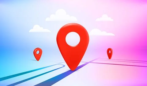 Map navigation red pointers on the road in perspective. 3d vector illustratio Illustrazione stock