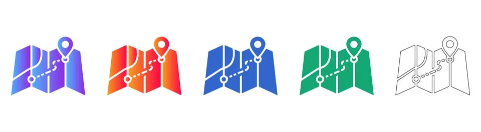 Map Navigation Route Icons with Pin Stock Illustration