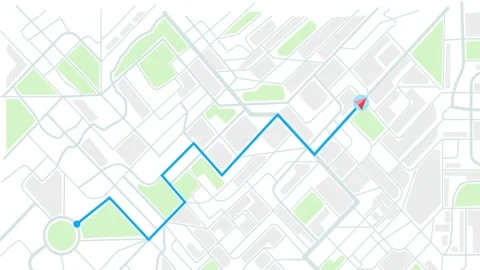 Map of the navigator with the movement of the arrow along a given path. GPS Stock Footage 197260168