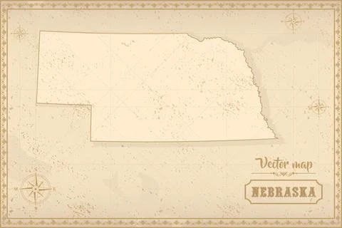Map of Nebraska in the old style, brown graphics in retro fantasy style Stock Illustration