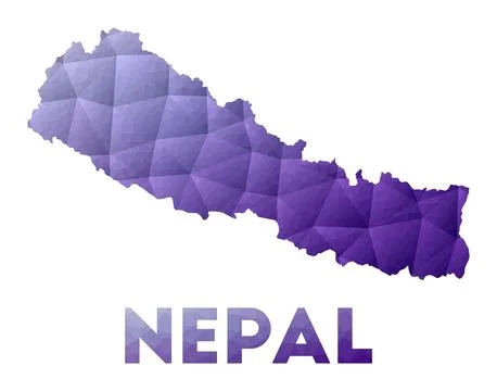 Map of Nepal. Low poly illustration of the country. Purple geometric design.. Stock Illustration