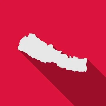 Map of Nepal on red Background with long shadow Stock Illustration