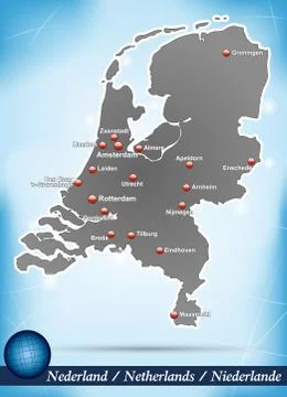 Map of netherlands with abstract background in blue Stock Illustration