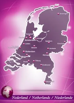 Map of netherlands with abstract background in violet Stock Illustration