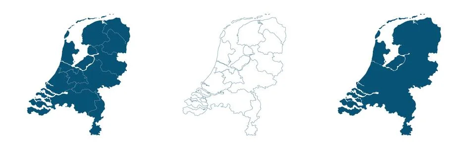 Map of Netherlands in blue on a white background Stock Illustration