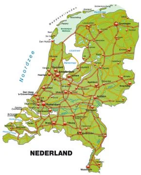 Map of netherlands with highways Stock Illustration