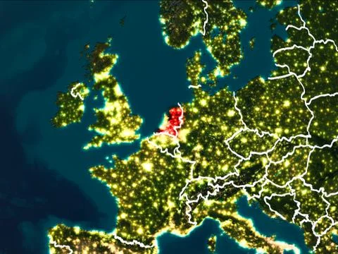 Map of Netherlands at night Stock Illustration