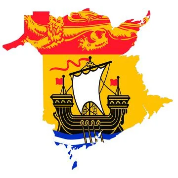 Map of New Brunswick Canada with it's flag inside the outline of borders Stock Illustration