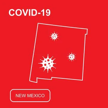 Map of New Mexico State labeled COVID-19. White outline map on a red background. Stock Illustration