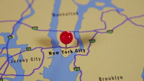 Map of New York City with a red pin Stock Footage 243317121