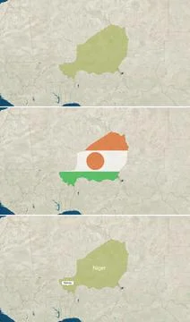 The map of Niger with text, textless, and with flag Stock Illustration