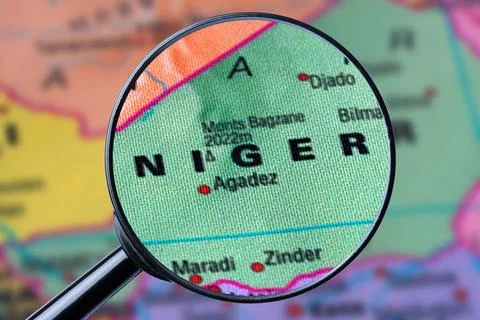 Map of NIGER through magnifying glass. Stock Photos