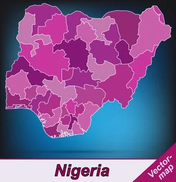 Map of nigeria with borders in violet Stock Illustration