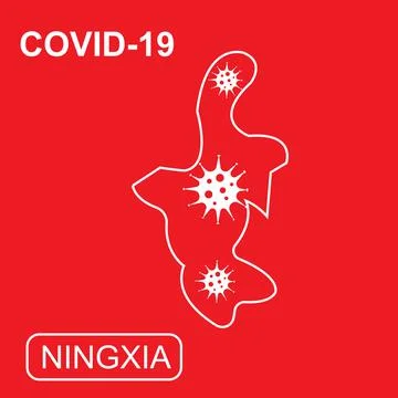 Map of Ningxia labeled COVID-19. White outline map on a red background. Stock Illustration