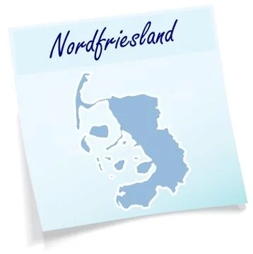 Map of nordfriesland as sticky note Stock Illustration