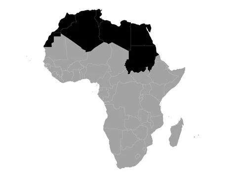 Map of North Africa countries inside gray map of Africa Stock Illustration