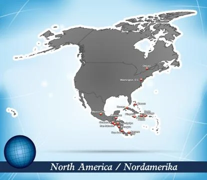 Map of north america with abstract background in blue Stock Illustration