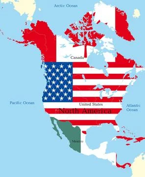 Map of north america Abstract map of north america colored by flags Copyri... Stock Photos