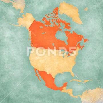 Map of North America - Canada and Mexico ~ Clip Art #110555967