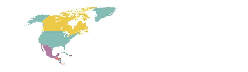Map of North America, countries in different colours Stock Illustration