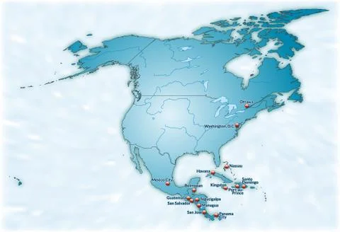 Map of north america as an overview map in blue Stock Illustration